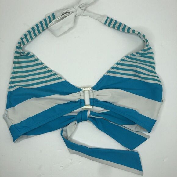 Lauren Ralph Lauren Women's 12 Blue White Striped Halter Bathing Suit Swim Top - Picture 5 of 6